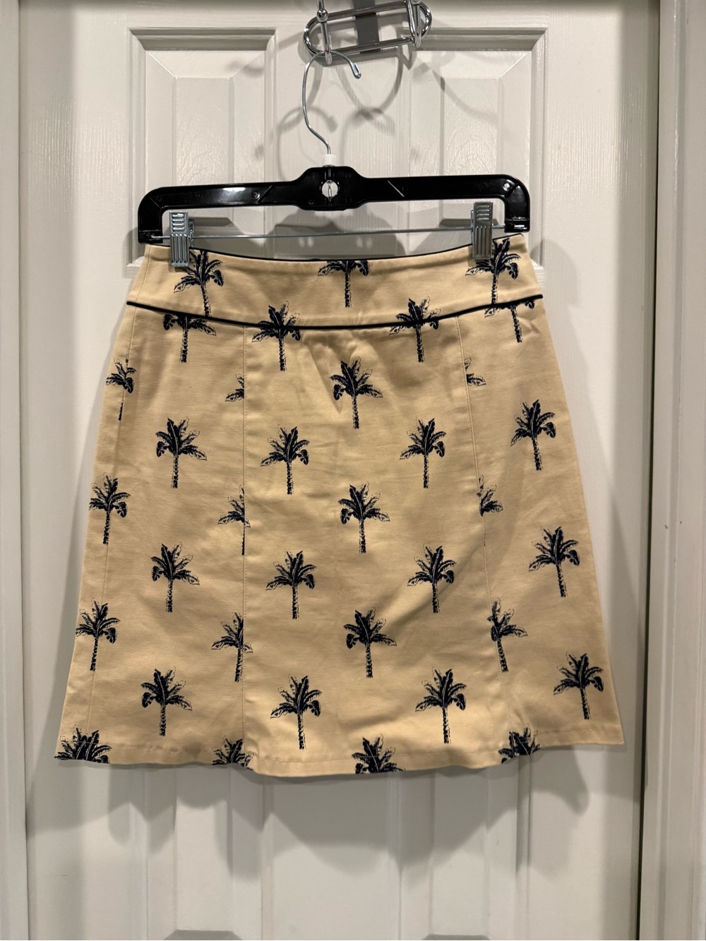Etcetera Beige A-Line Skirt with Black Palm Print